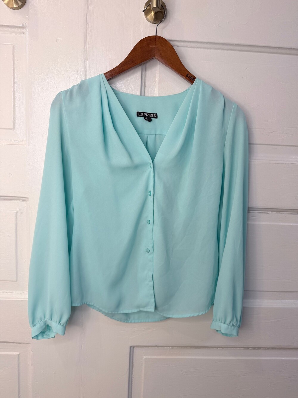 Express XS Light Blue Long Sleeve Button Front Blouse